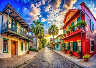 Obraz premium Historic architecture and charming streets of old town St. Augustine, Florida under blue skies