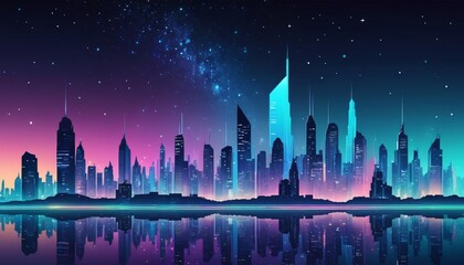 Fototapeta premium city night full of stars illustration background