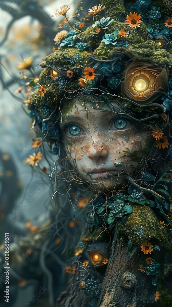 Sticker Enchanted Forest Spirit: A Surreal Portrait of Nature's Beauty