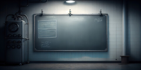 Obraz premium Industrial Classroom with Metal Blackboard in Minimalist Setting