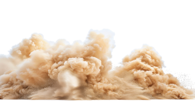 Sandstorm sand dust cloud flying on white background