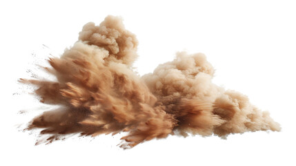 Sandstorm sand dust cloud flying on white background
