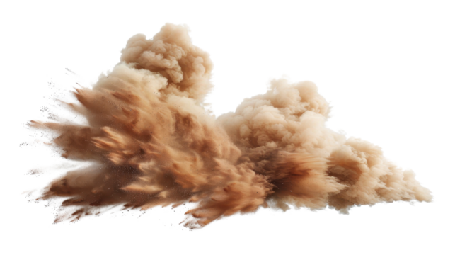 Sandstorm sand dust cloud flying on white background