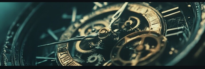 Naklejka premium Intricate Macro Closeup of Antique Pocket Watch Mechanism Revealing Time and History Concept.
