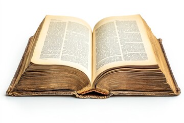 An antique open book with yellowed pages and well-worn edges, perfect for depicting knowledge, history, or literature, Ideal for use in educational, cultural, or artistic projects,