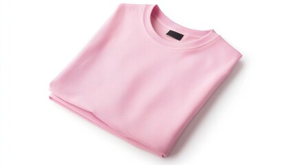 A stylish women's t-shirt in soft pink, neatly folded on a bright white background, perfect for casual wear promotions