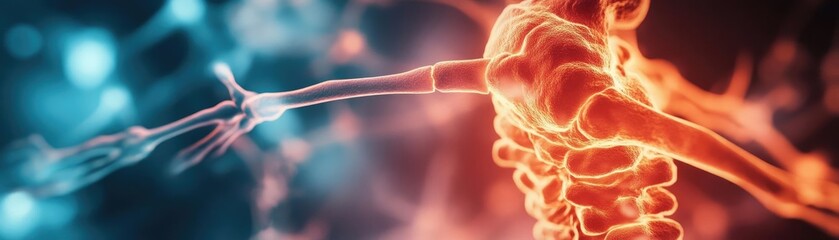 Vibrant digital artwork showcasing interconnected nerve cells and neurons in vivid colors, representing neural networks and connections.