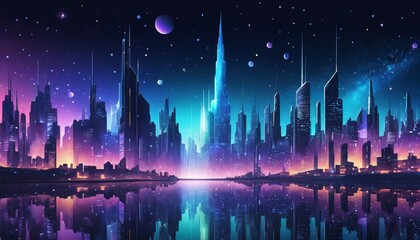 Obraz premium city night full of stars illustration background