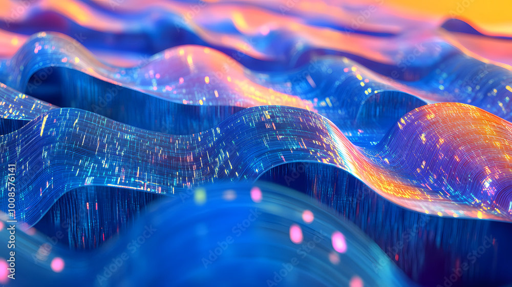 Poster data of crypto waves. 3d illustration of wavy lines in the information code field. data flow cyber c