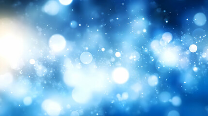 Abstract Blue Bokeh Background with Glowing Lights and Sparkling Particles
