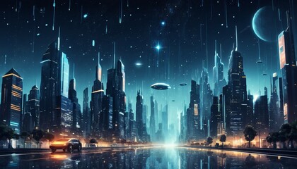 Obraz premium city night full of stars illustration background