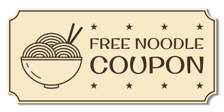 free noodle coupon, ticket with line hand drawn noodle, coupon for noodle cafe, noodle day marketing