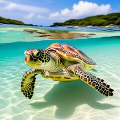 Fototapeta premium Graceful Swimmers: Sea Turtles Gliding Through Coral Reefs