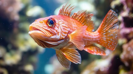 Orange Fish with Spiky Fins Swimming in Aquarium