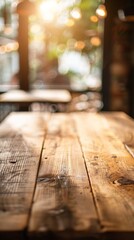 A serene workspace with a wooden desk, wine glass, and pen in the foreground, set against a blurred background hinting at a bustling atmosphere.