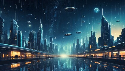 Fototapeta premium city night full of stars illustration background