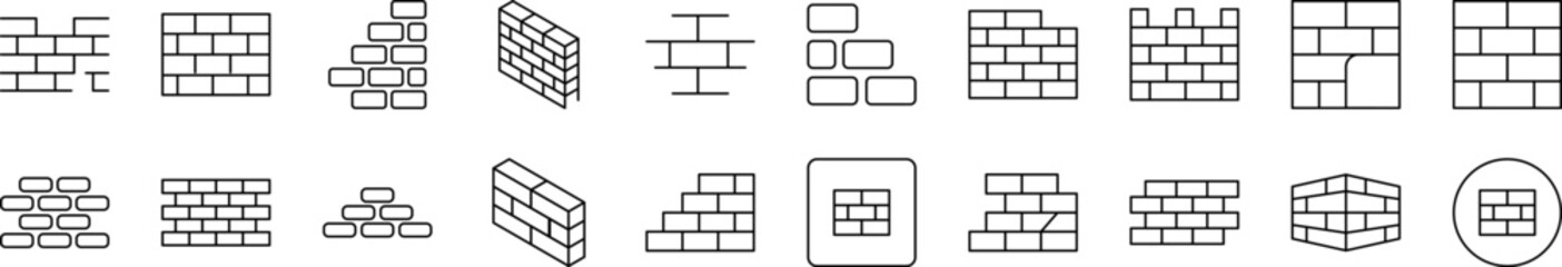Brick Wall Set of Thin Icons. Editable Stroke. Suitable for Web Sites, Books, Cards, Apps