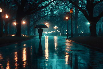 raining city street at night