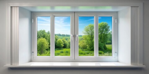 Fototapeta premium Isolated White Window with Clear Glass and Simple Design for Modern Interior and Architectural Use