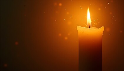 The candle burns softly, radiating light and warmth in a dimly lit environment