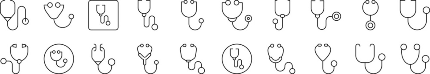 Stethoscope Bundle of Thin Icons. Editable Stroke. Suitable for Web Sites, Books, Cards, Apps