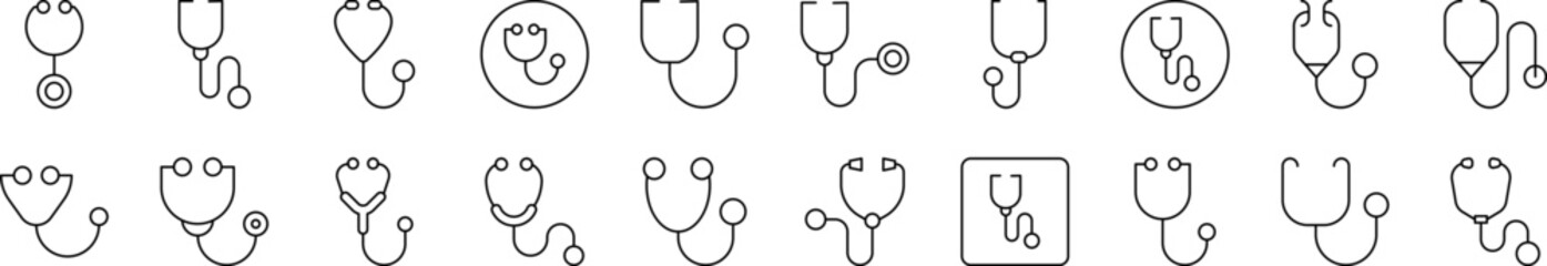 Stethoscope Icon Set for UI, Placards, Books, Apps. Editable Stroke. Suitable for Web Sites, Books, Cards, Apps