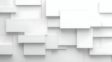 Abstract 3D White Geometric Background of Overlapping Squares and Rectangles with Subtle Shadows