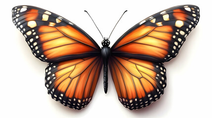 Obraz premium Detailed Illustration of a Monarch Butterfly with Orange and Black Wings Spread Open Against a White Background