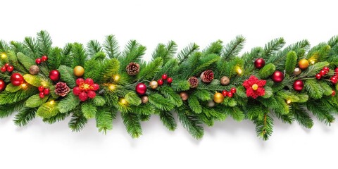 Lush Evergreen Garland Isolated on White Background for Holiday and Seasonal Decor Inspiration