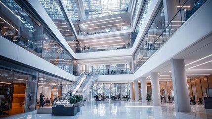 Obraz premium Modern Office Interior with Glass Walls and High Ceilings