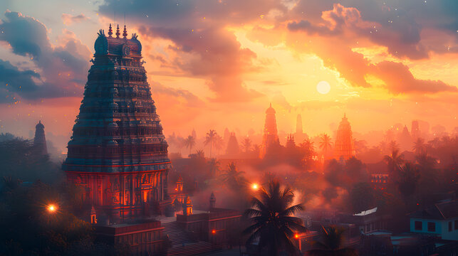 Wallpaper for Puthandu with a majestic temple at dusk