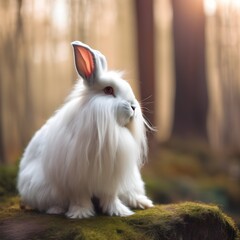Obraz premium Softness and Serenity: Rare Angora Rabbit in Bright Forest Light