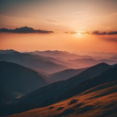 Obraz premium Golden Hour Majesty: Sunset Over Majestic Mountains