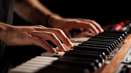 Obraz premium Close-up of a Musician's Hand Playing a Keyboard