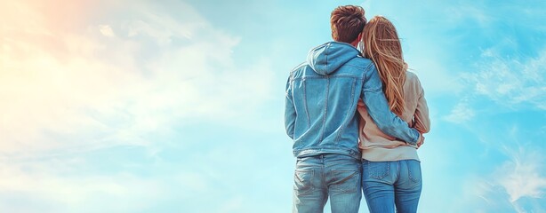 A watercolor of A young couple hugging