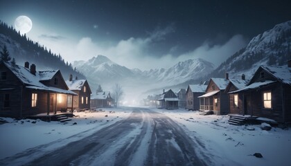 Fototapeta premium Heavy fog in the town illustration creepy background