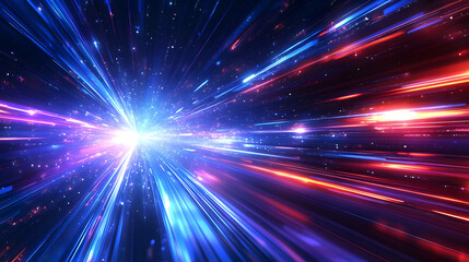 Abstract Background with Blue and Red Streaks of Light Radiating from a Central Point