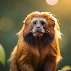 Endangered Wildlife: Golden Tamarin in Rainforest Sunset