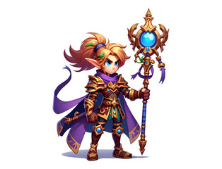 Fototapeta premium Fantasy Elf Warrior in Vibrant Cartoon Style