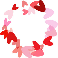 Red hearts confetti. Scatter cornered border on white valentine background.