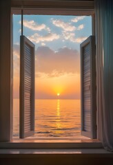 Fototapeta premium Sunny Day View Through Open House Window