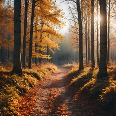 Obraz premium Autumn Tranquility: Panoramic Forest Landscape in Soft Light