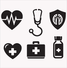 Medicine and Health icon Set vector silhouette on a white background