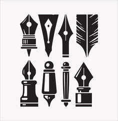 Set of  pen nibs vector silhouette on a white background 10 EPS