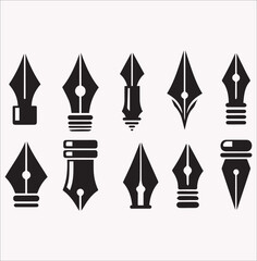 Set of  pen nibs vector silhouette on a white background 10 EPS