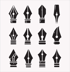 Set of  pen nibs vector silhouette on a white background 10 EPS