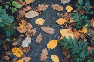 Fallen Autumn Leaves on a Gray Path