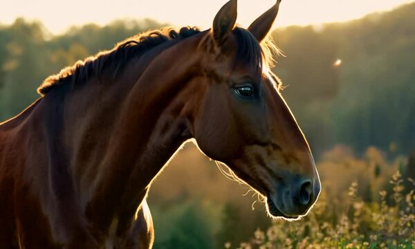 Horse portrait. Horse on nature. Portrait of a horse, brown horse