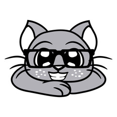 Cat Design Nerd Horn-rimmed Glasses Geek Smart Intelligent Funny Cool Tie Suit Cartoon Cute Cats Lovers Cartoon Comic Fun Love Sweet Kittens Adorable Feline Playful Kitties Fur Baby Paw Pet Owners