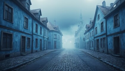 Obraz premium Heavy fog in the town illustration creepy background